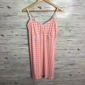 Deesse Lingerie white pink Night Gown Built in Bra Stretchy Soft Sleeveless